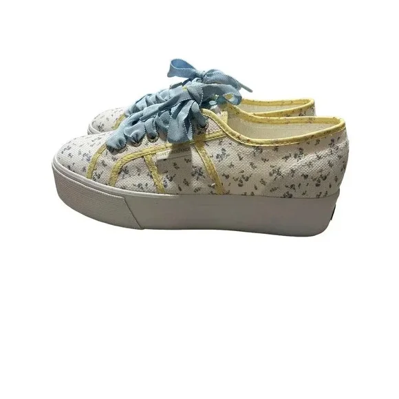 LoveShackFancy Superga Platform Sneakers sz EU 40 US 9 Low Top Yellow Blue Shoes - Picture 9 of 16